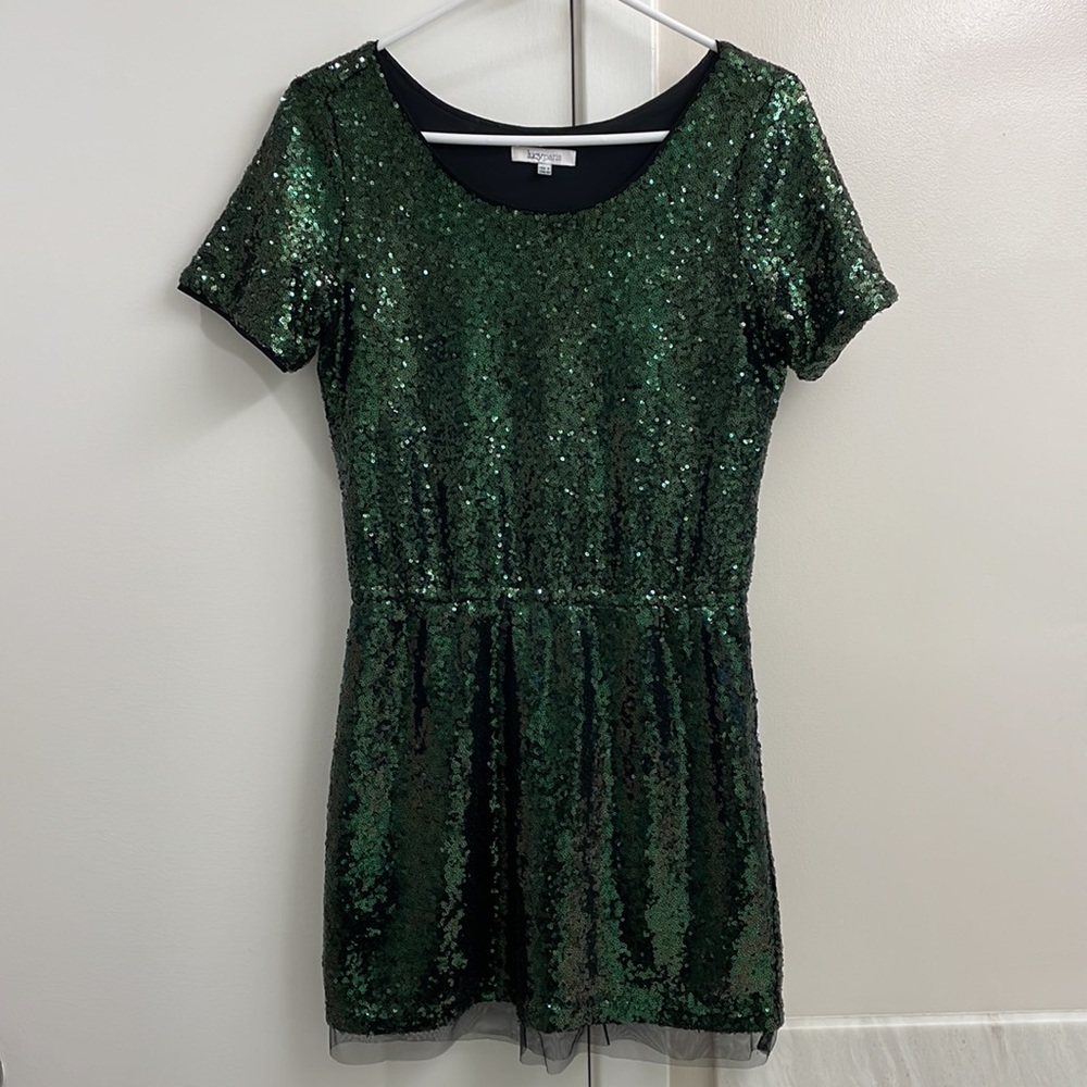 Lucy Paris Green Sequin Mini Dress Elastic Waist - Picture 13 of 16